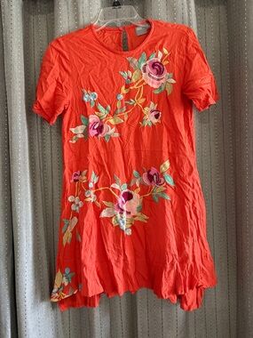 ASOS Coral Orange Floral Embroidered Short Dress